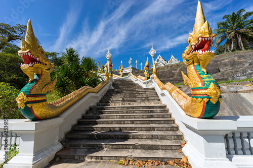 Authentic staircase to Wat Kaew Korawaram white temple in Krabi Town in Thailand photo