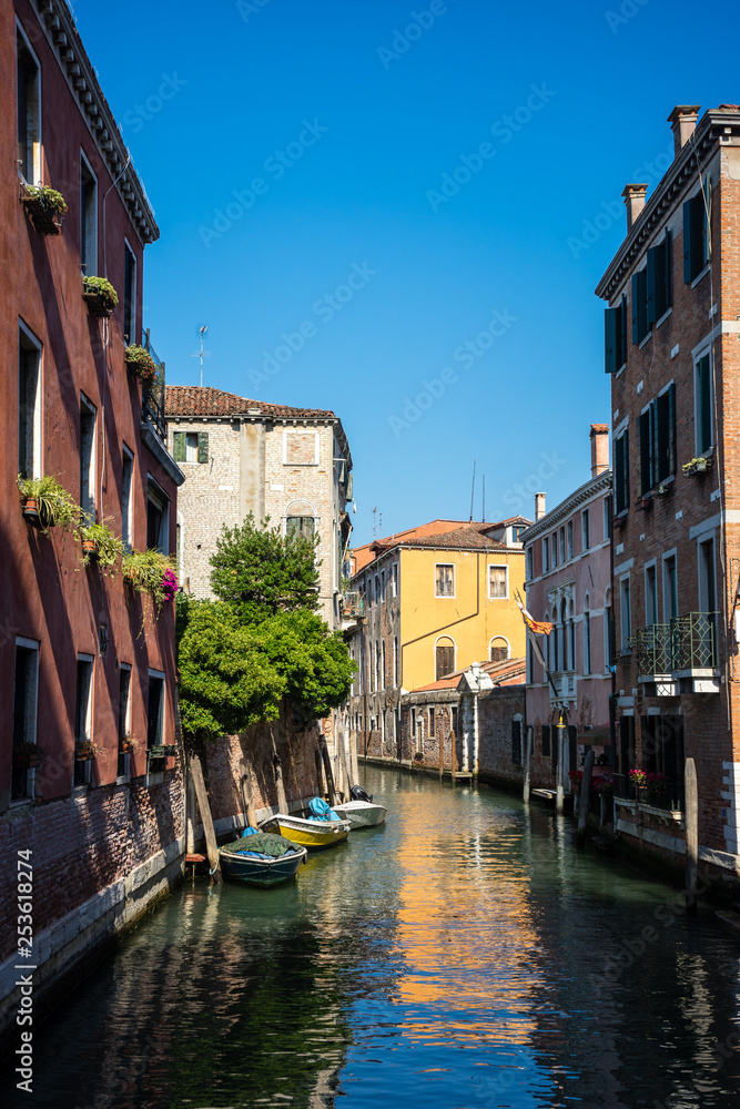 The narrow canals of Venice, Italy