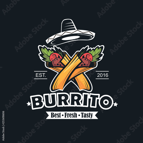 retro illustration of fast food emblem with burrito