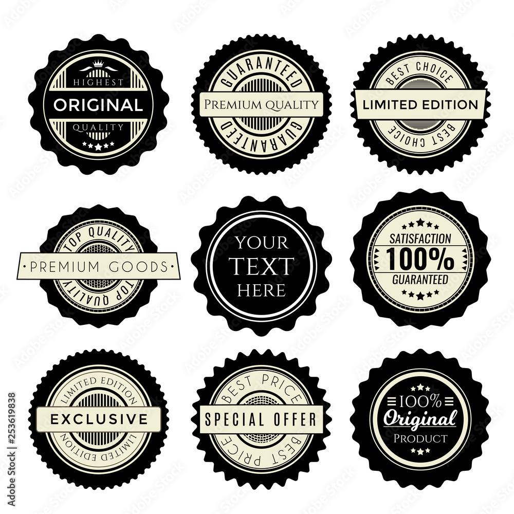 Vintage badges set. Collection of premium design elements for trade products. Limited edition, special offer, original