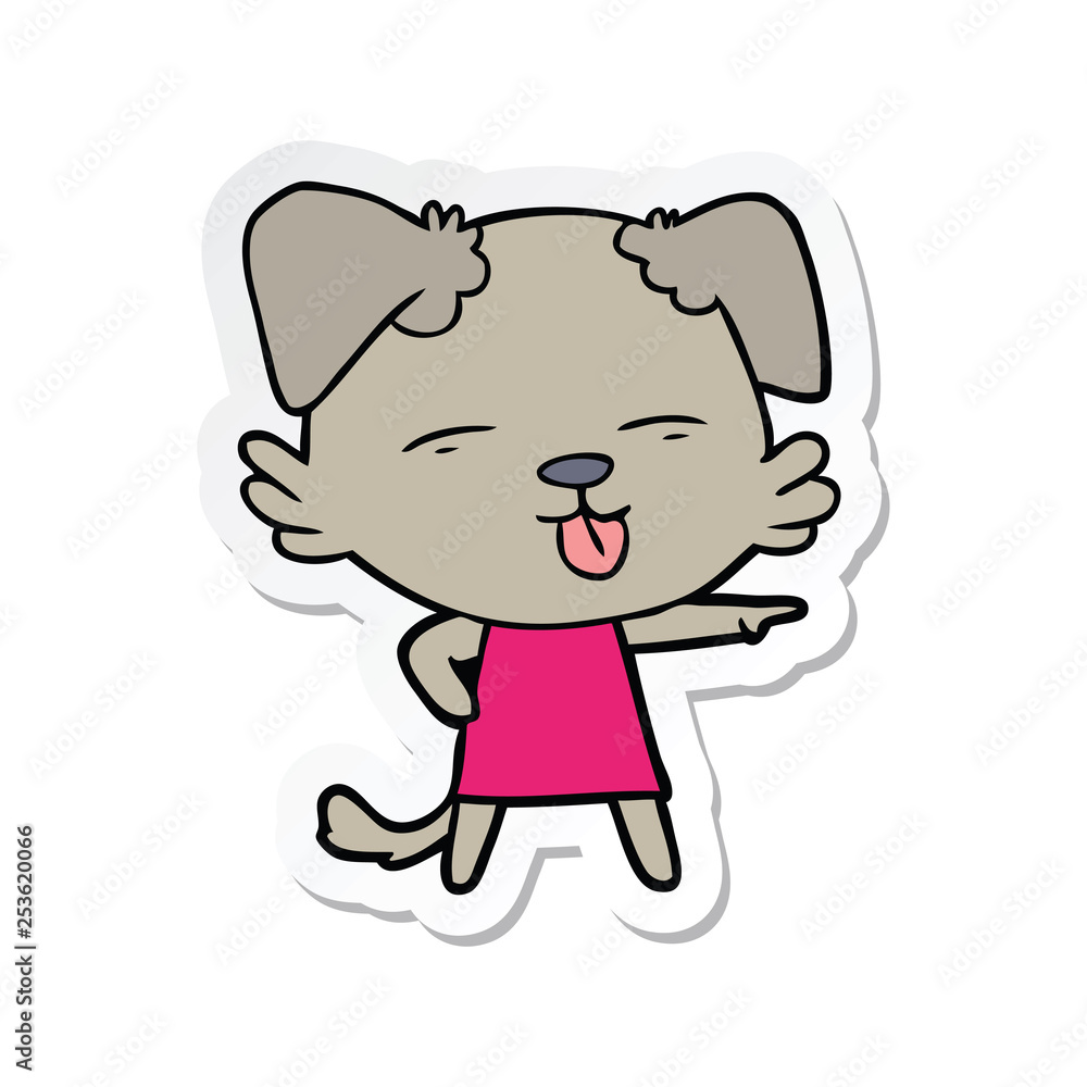 sticker of a cartoon dog sticking out tongue sticker of a cartoon dog sticking out tongue
