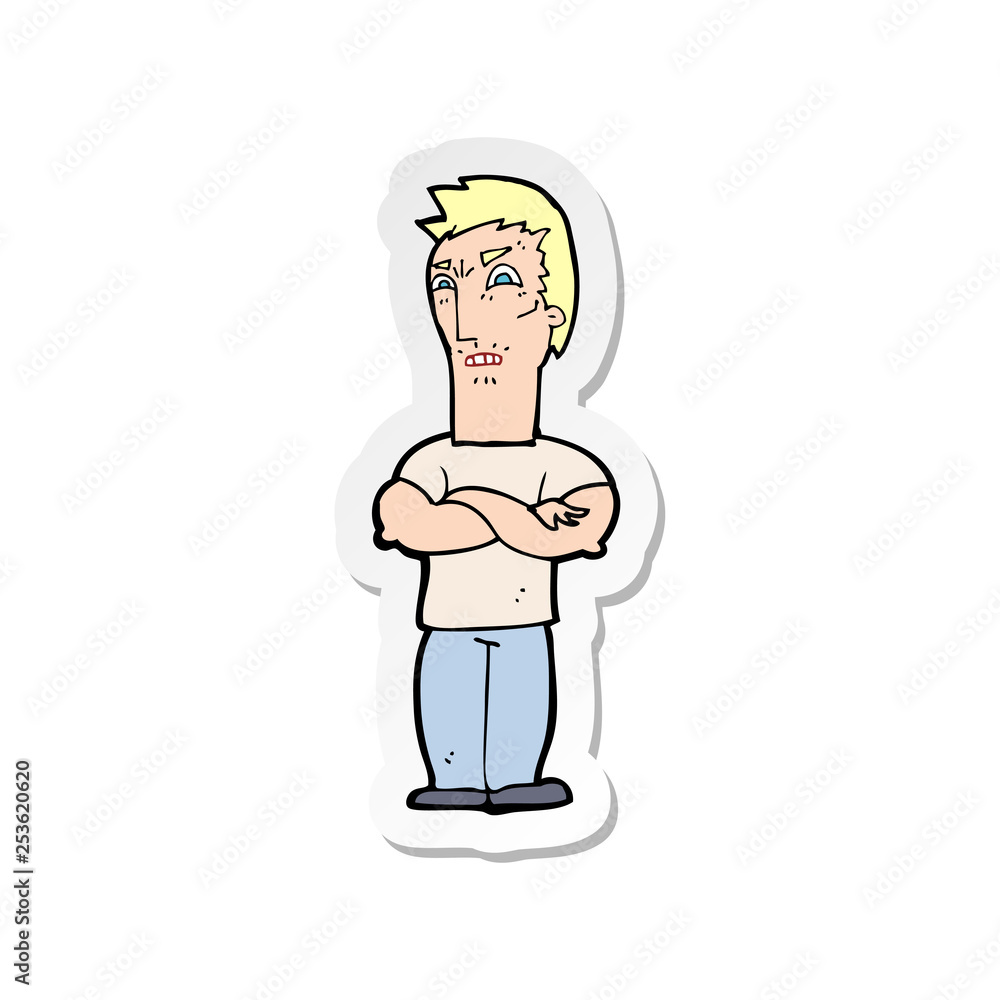 sticker of a cartoon annoyed man with folded arms sticker of a cartoon annoyed man with folded arms