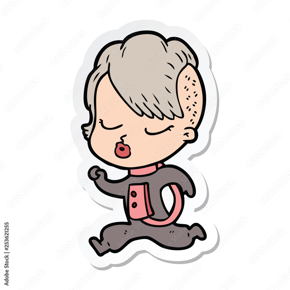 sticker of a cartoon pretty hipster girl sticker of a cartoon pretty hipster girl