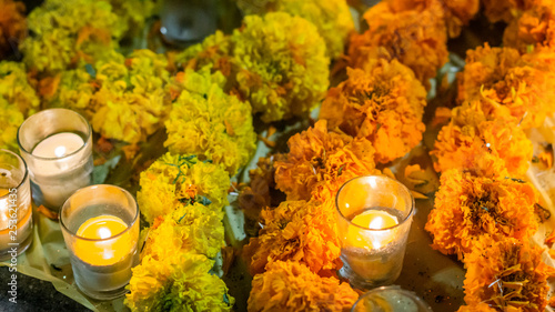 Flower alter at Dia de los Muertos, Day of the dead