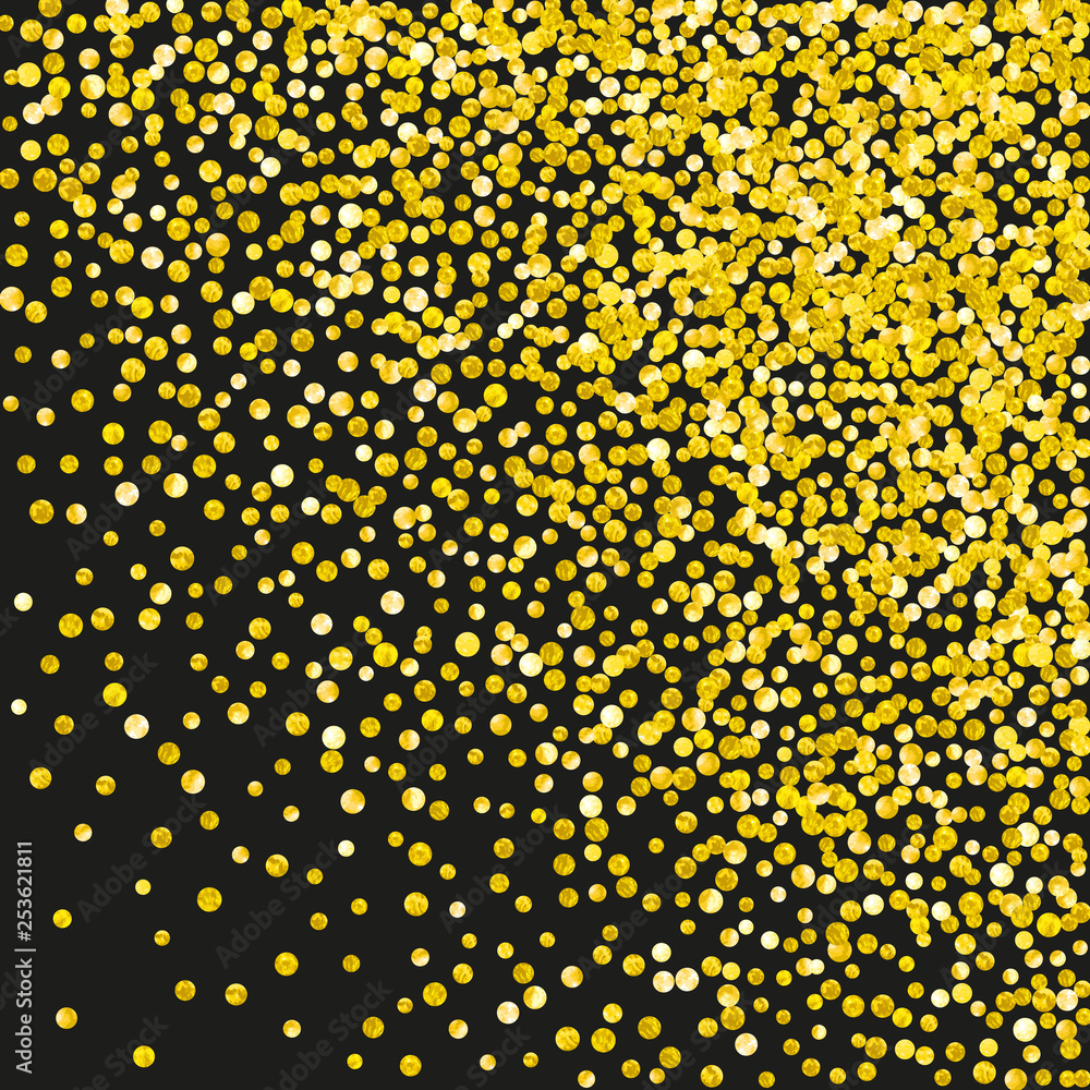 Gold glitter confetti with dots on isolated backdrop. Shiny random falling sequins with shimmer. Template with gold glitter confetti for party invitation, bridal shower and save the date invite. Gold glitter confetti with dots on isolated backdrop. Shiny random falling sequins with shimmer. Template with gold glitter confetti for party invitation, bridal shower and save the date invite.
