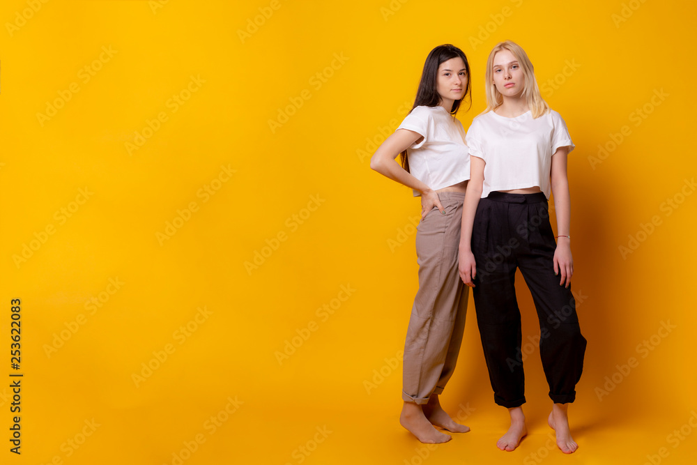 two Fashion Model girls isolated over white background-160495 | Meashots