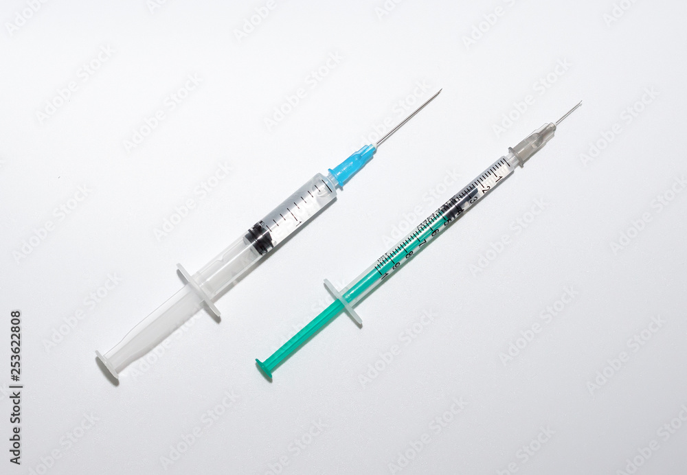 syringes on white background
