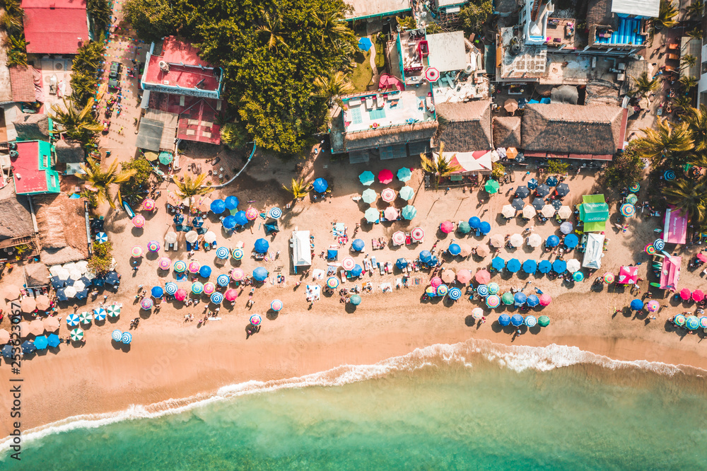 aerial view of people on the beach