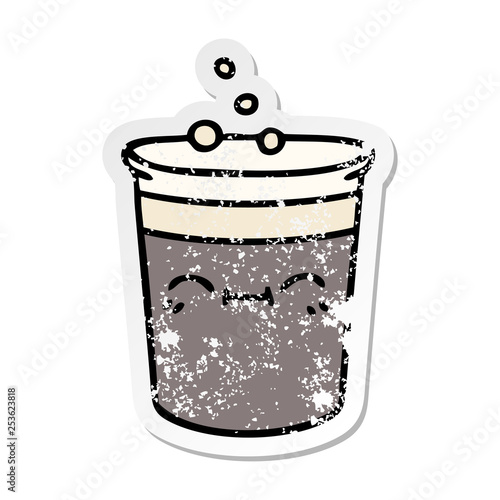 distressed sticker of a quirky hand drawn cartoon glass of stout