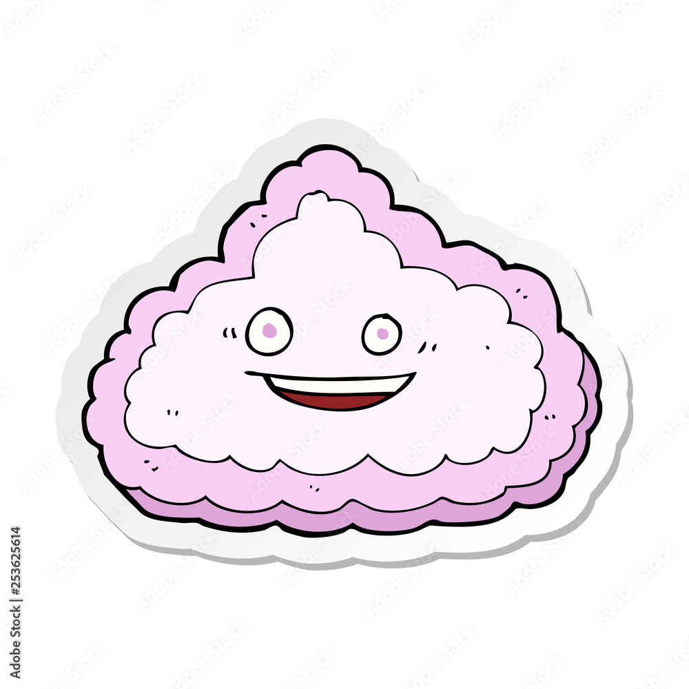 sticker of a cartoon happy pink cloud sticker of a cartoon happy pink cloud