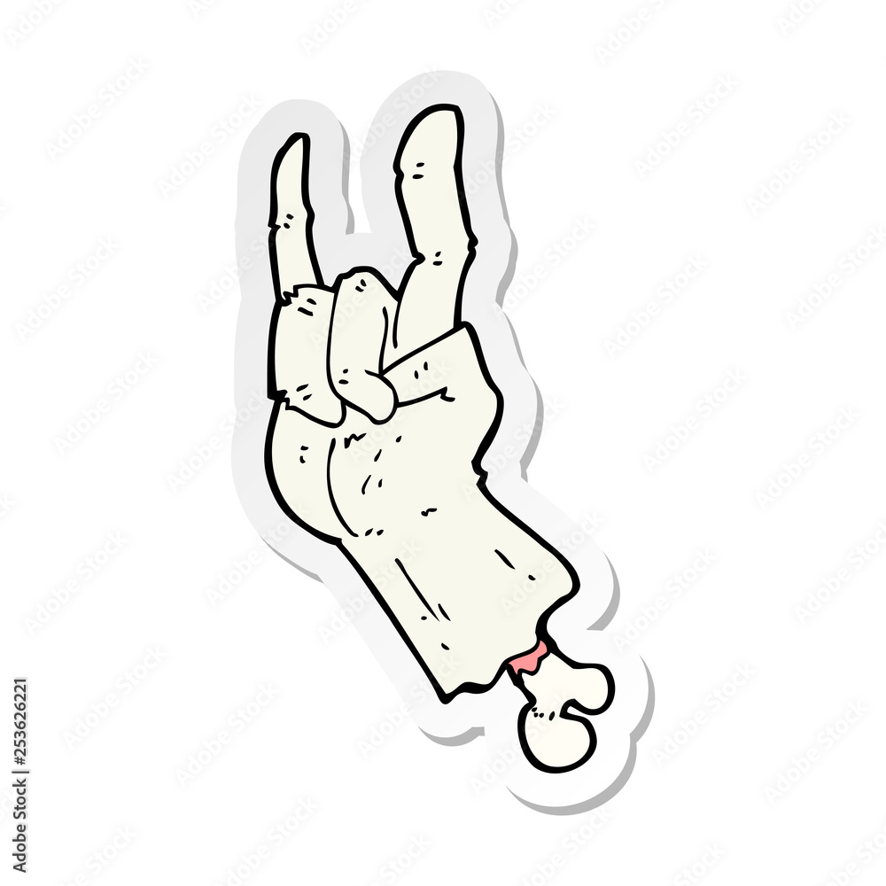 sticker of a cartoon zombie hand making rock symbol sticker of a cartoon zombie hand making rock symbol