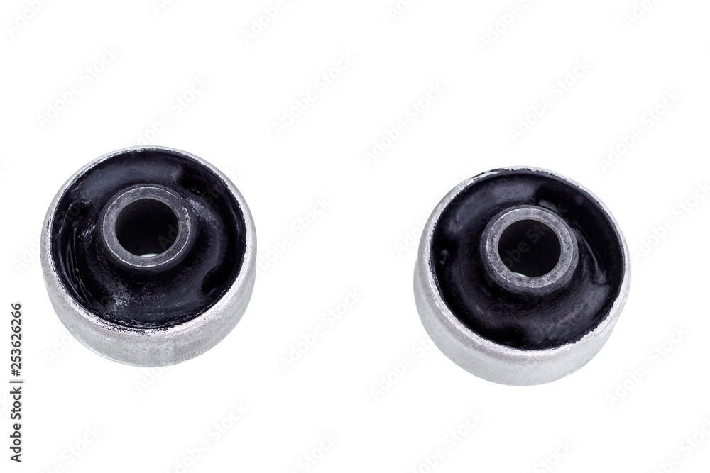 silent block metal sleeve. front arm in suspension. single lever suspension. on a white background. isolation close up silent block metal sleeve. front arm in suspension. single lever suspension. on a white background. isolation close up