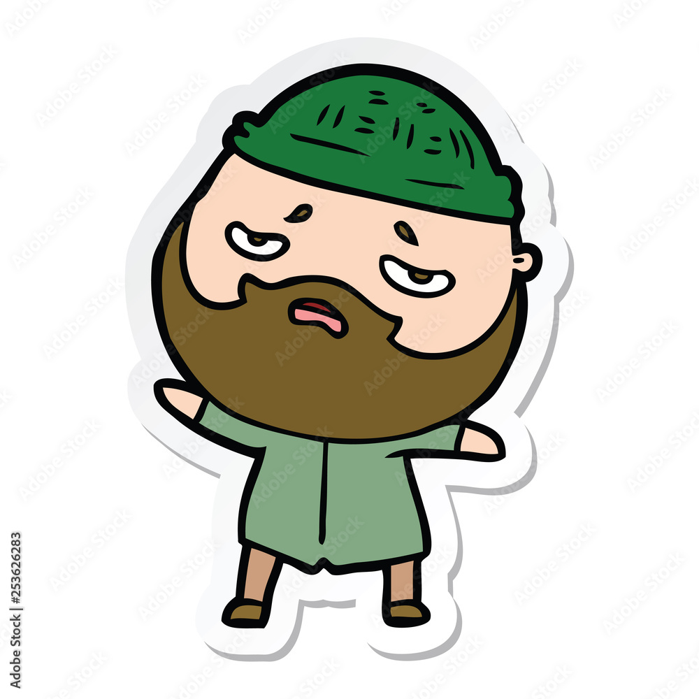 sticker of a cartoon worried man with beard sticker of a cartoon worried man with beard