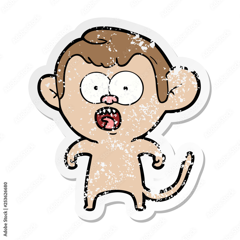 Fototapeta premium distressed sticker of a cartoon shocked monkey