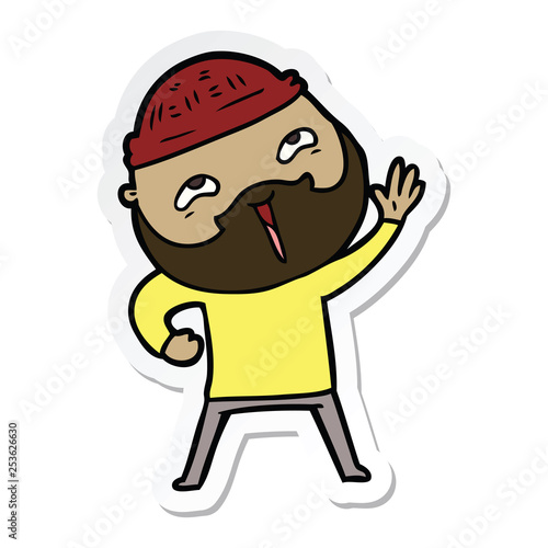 sticker of a cartoon happy bearded man