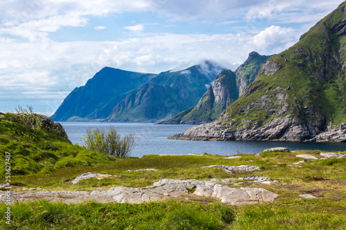 mountains growing out of the sea in Lofoten in Norway