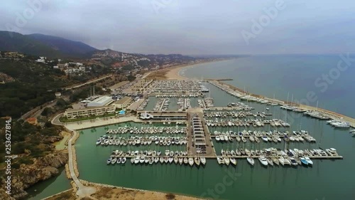 Aerial view of Port Ginesta in Garraf, Castelldefels. Barcelona. Spain. Drone Video