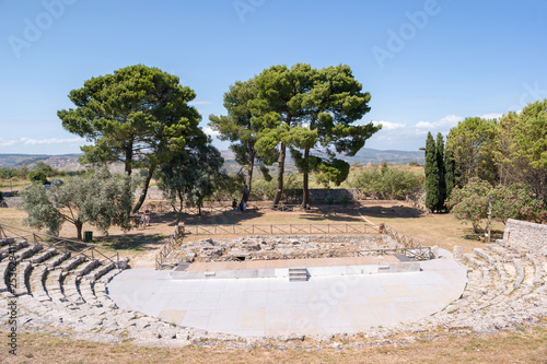 Palazzolo Acreide, Italy - July 25, 2011 - View of an ancient greek theatre in Akrai, near Palazzolo Acreide - Sicily