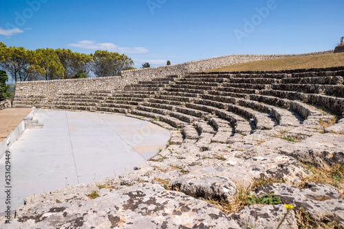 Palazzolo Acreide, Italy - July 25, 2011 - View of an ancient greek theatre in Akrai, near Palazzolo Acreide - Sicily