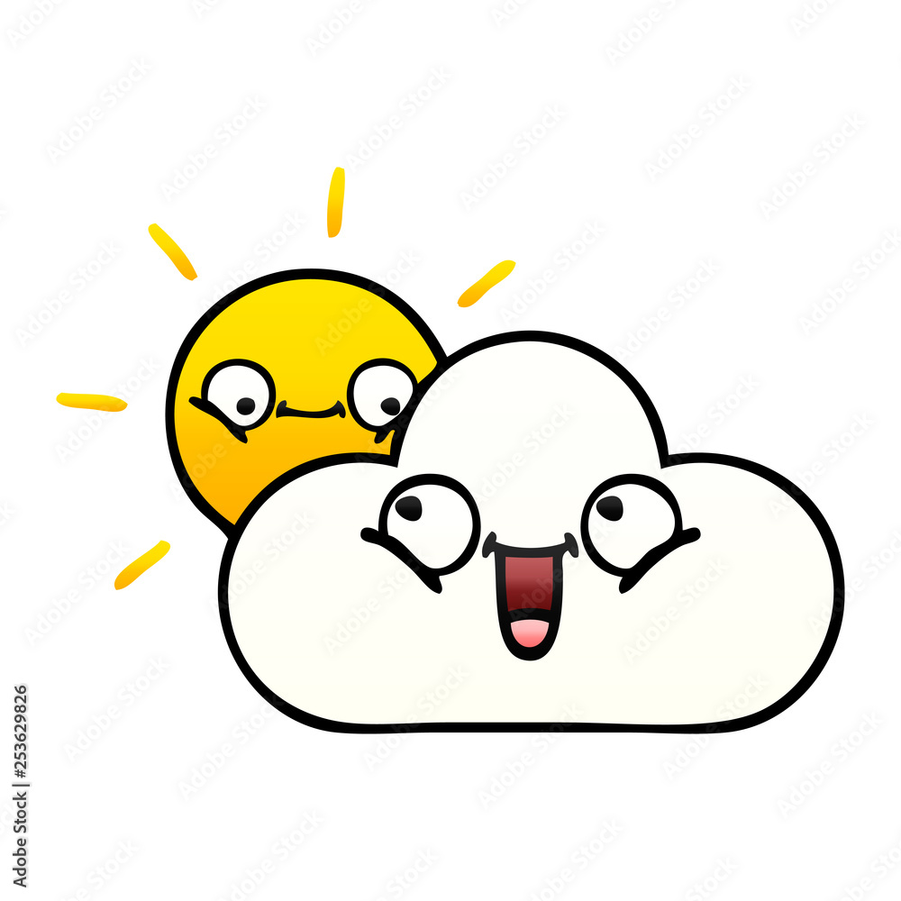 gradient shaded cartoon sunshine and cloud gradient shaded cartoon sunshine and cloud