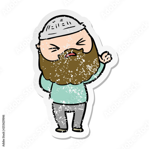 distressed sticker of a cartoon man with beard