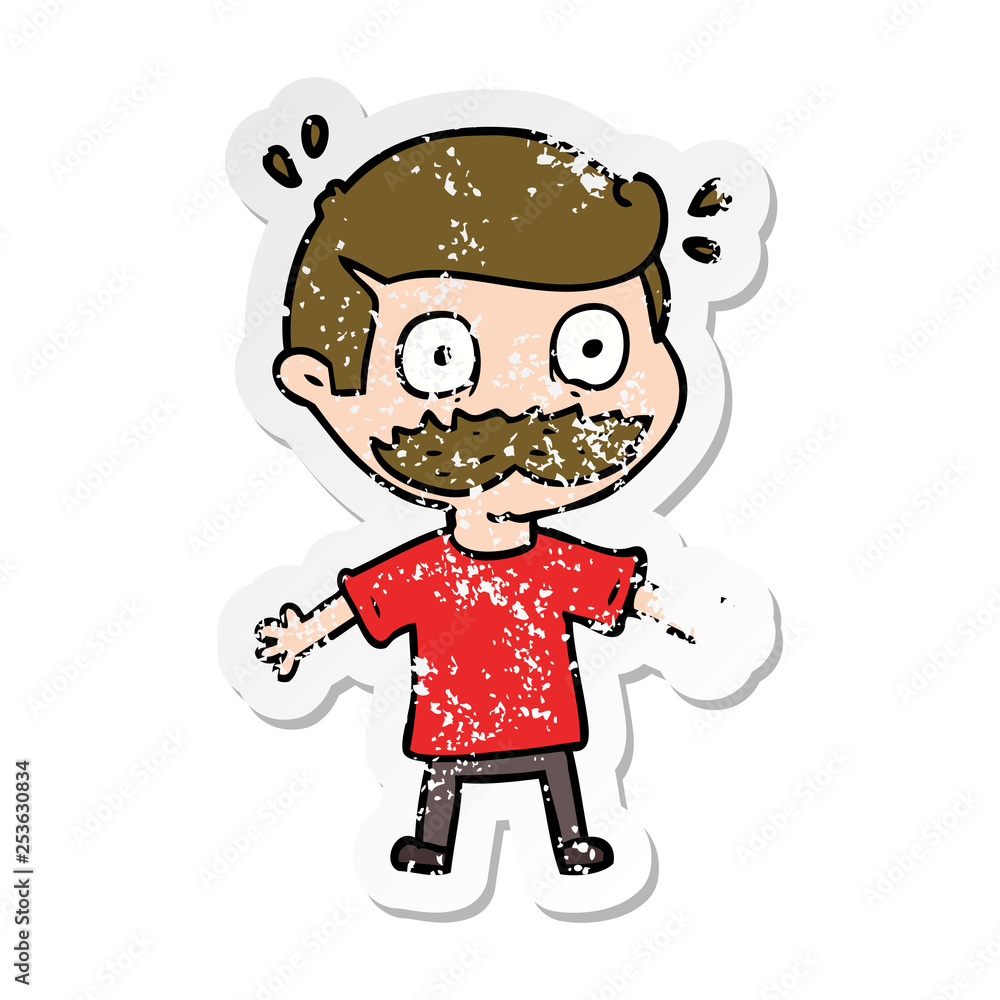 Fototapeta premium distressed sticker of a cartoon man with mustache shocked