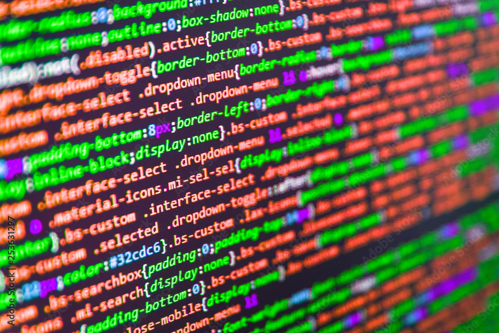Program code with display. Key password theft hacking firewall concept ...