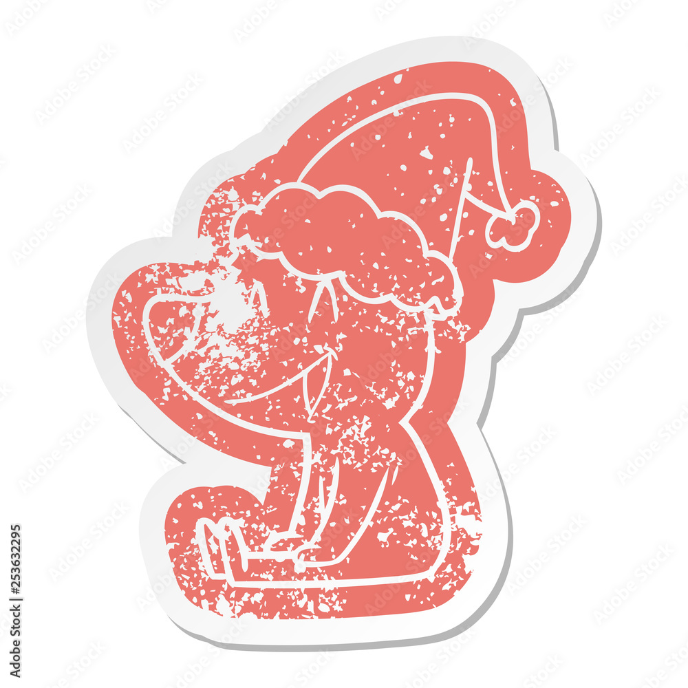 sitting bear cartoon distressed sticker of a wearing santa hat sitting bear cartoon distressed sticker of a wearing santa hat