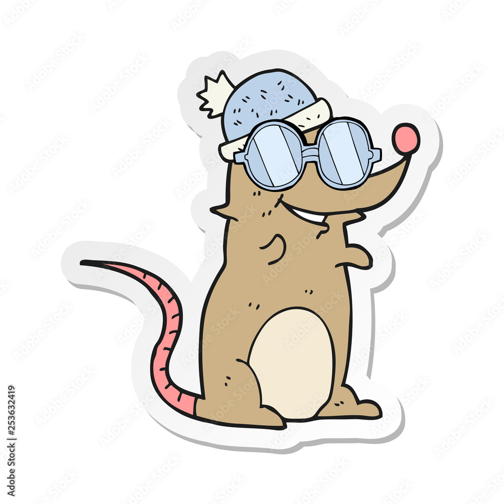 sticker of a cartoon mouse wearing glasses and hat sticker of a cartoon mouse wearing glasses and hat