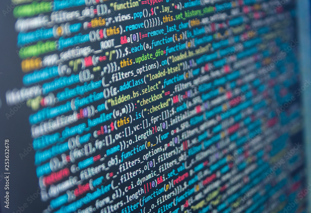 PHP and coding technologies. Creative Js HTML5 closeup set on background.  Coding cyberspace concept. React HTML, native concept on LCD. Tech source  apps. Stock Photo | Adobe Stock