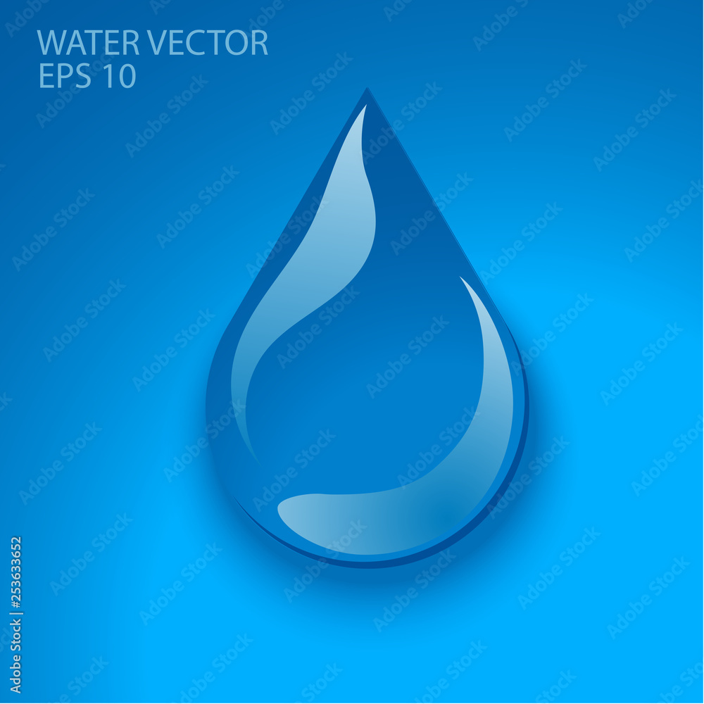 Drop of water on a blue background. Realistic vector image. Drop of water on a blue background. Realistic vector image.