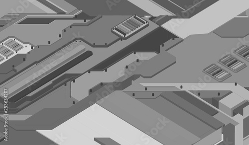 Futuristic surface of low-poly elements and parts. Vector illustration in the style of isometry. background