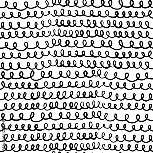 Vector doodle seamless pattern with curly lines in black and white for modern textile, sport clothing and graphic design