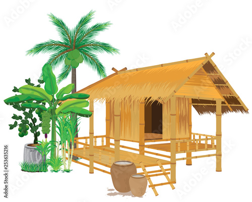 straw hut with vegetable vector design
