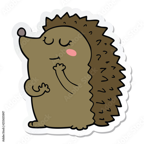 sticker of a cute cartoon hedgehog