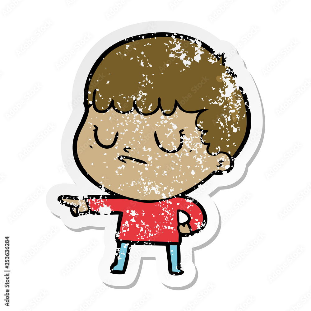 distressed sticker of a cartoon grumpy boy distressed sticker of a cartoon grumpy boy