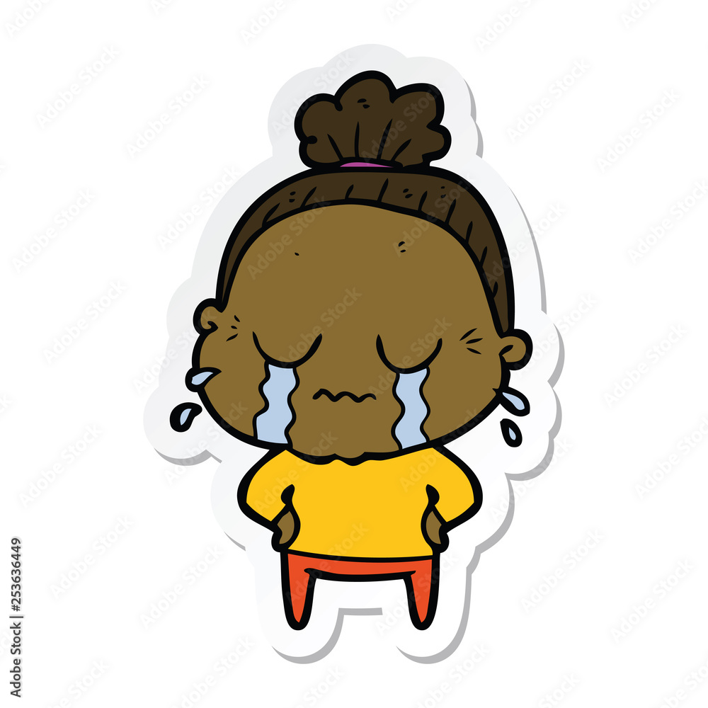 sticker of a cartoon crying old lady sticker of a cartoon crying old lady