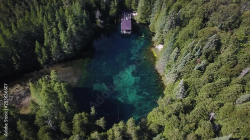 Aerial, Kitch Iti Kipi spring at park in Manistique, Michigan photo