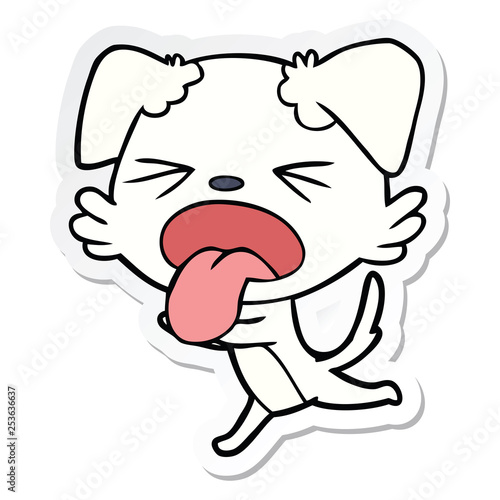 sticker of a cartoon panting dog