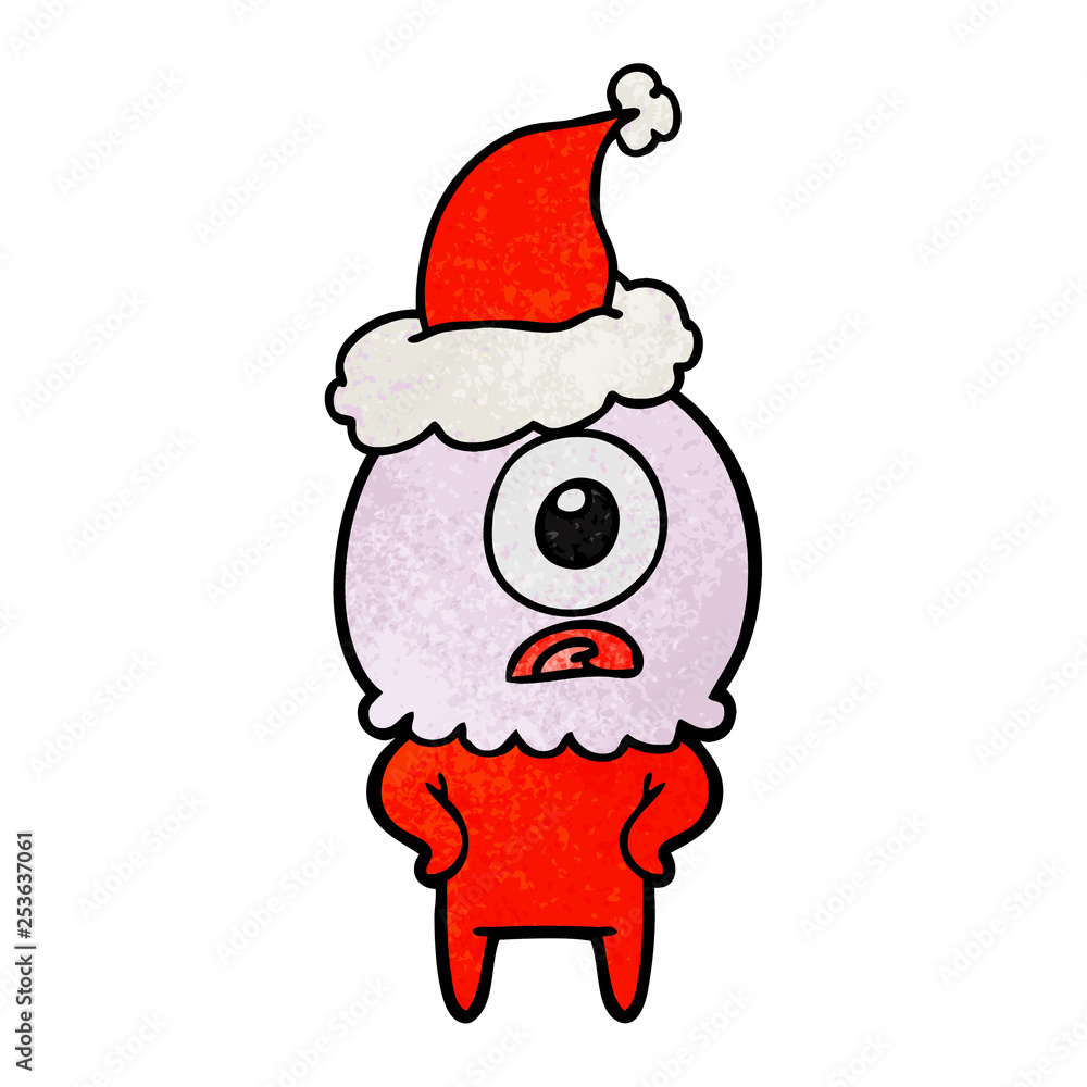 textured cartoon of a cyclops alien spaceman wearing santa hat textured cartoon of a cyclops alien spaceman wearing santa hat