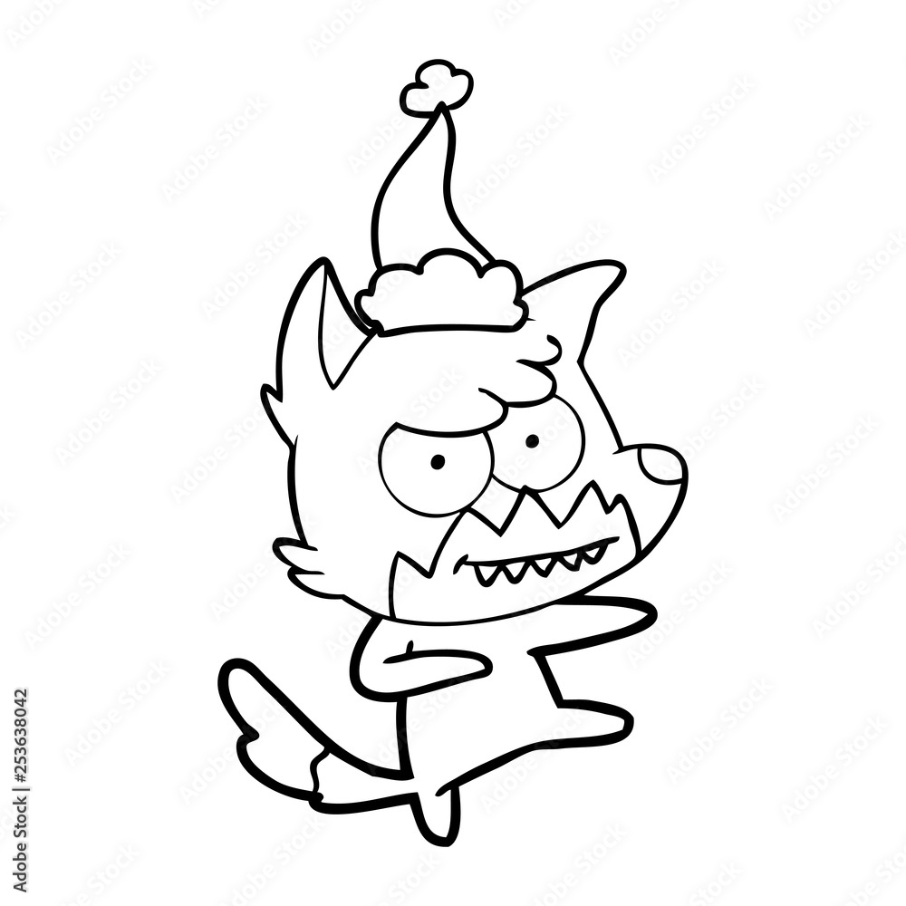 line drawing of a grinning fox wearing santa hat line drawing of a grinning fox wearing santa hat