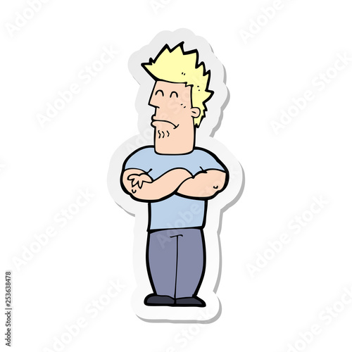 sticker of a cartoon sulking man