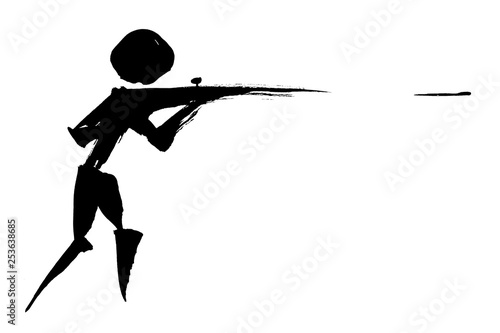 筆絵　射撃のシルエット