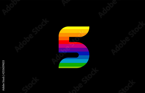 rainbow color colored colorful number 5 logo icon design
