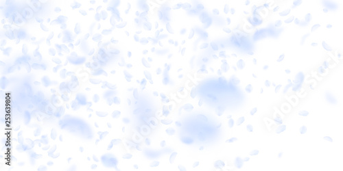 Light blue flower petals falling down. Sublime rom