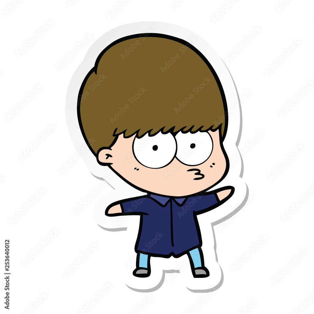 sticker of a curious cartoon boy sticker of a curious cartoon boy