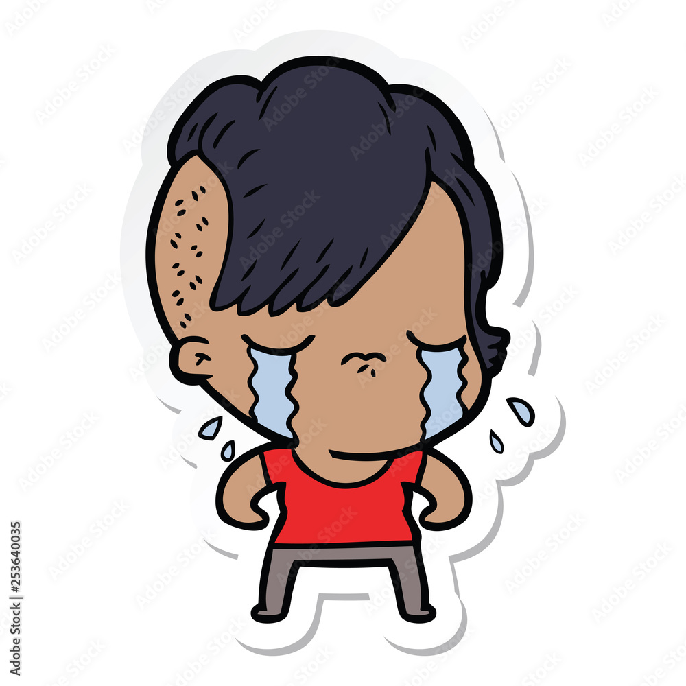 sticker of a cartoon crying girl