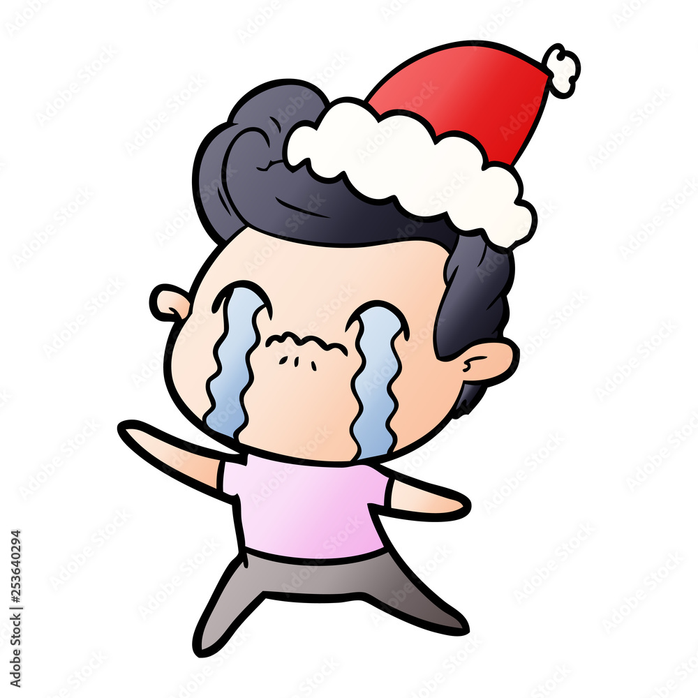 gradient cartoon of a man crying wearing santa hat gradient cartoon of a man crying wearing santa hat