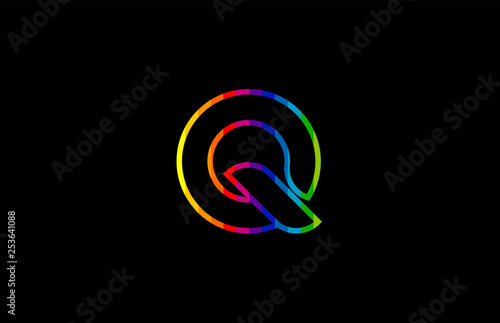 rainbow color colored colorful alphabet letter q logo icon design
