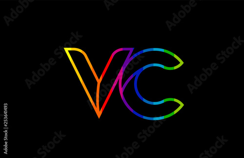 rainbow color colored colorful alphabet letter vc v c logo combination